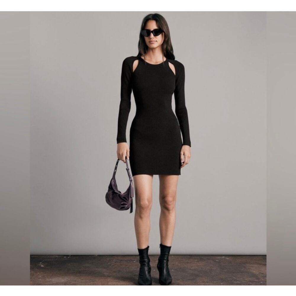 Rag & Bone Black Asher Mini Dress  Ribbed Knit Cutout Dress M Bodycon Stretch